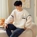 Coral sleepwear winter 2023 new long sleeved thick flannel men's home suit set_voghion.com