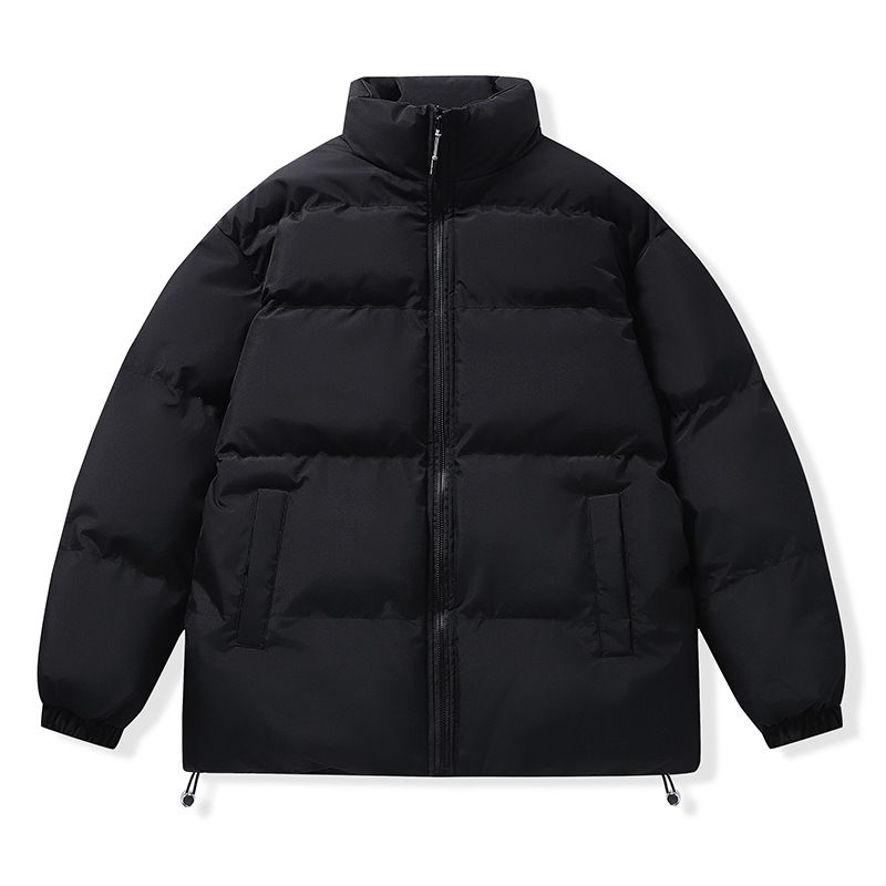 "Unisex Winter Puffer Jacket With Stand Collar, Thickened Polyester Quilted Coat, Trendy Oversized Zip-Up Outerwear (Beige/White/Black)"_voghion.com