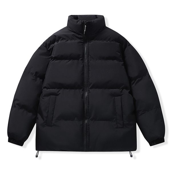 "Unisex Winter Puffer Jacket With Stand Collar, Thickened Polyester Quilted Coat, Trendy Oversized Zip-Up Outerwear (Beige/White/Black)"_voghion.com