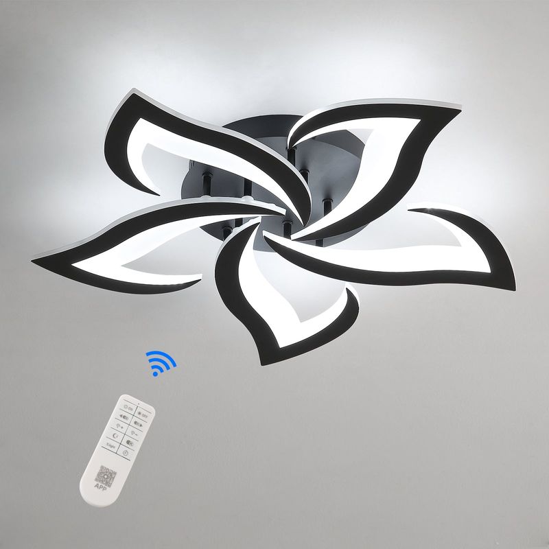 GOECO Schwarze 35-120W LED Deckenleuchte, Acryl, 3000-6500K Dimmbar Mit Fernbedienung Und APP, Moderne Innenbeleuchtung Für Wohnzimmer, Esszimmer,_voghion.com