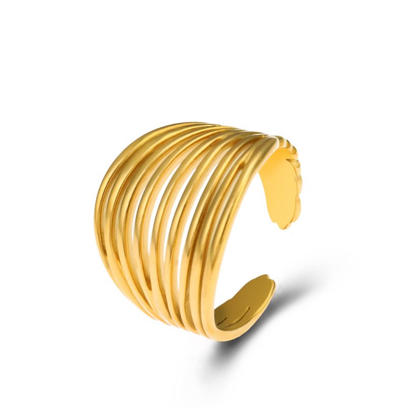 Anello di tendenza irregolare in stile corte francese che non sbiadisce Anello aperto in acciaio al titanio placcato in oro K da donna_voghion.com