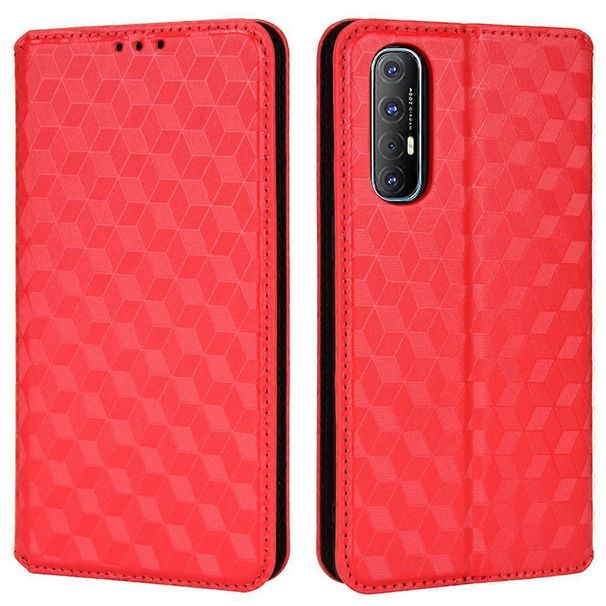 Custodia a portafoglio antigraffio in similpelle con stampa a rombo per Oppo Reno3 Pro 5G/Find X2 Neo_voghion.com