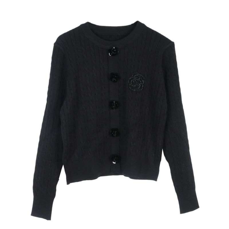 Damenbekleidung Neue Strickjacke mit Rundhalsausschnitt, Kamelie-Stickerei, Pendeln, schlankes Temperament, langärmelige Strickjacke_voghion.com