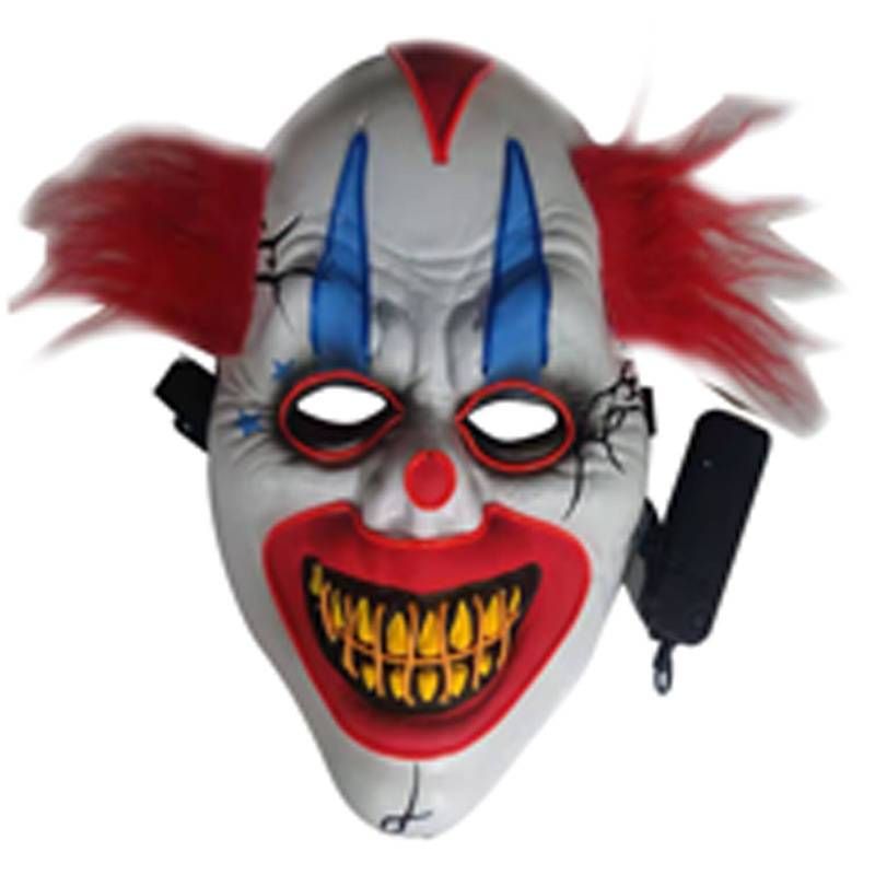 Halloween 21 rot lange Haare leuchtender Clown männlich Halloween Horror Festival verkleiden sich festliche PVC-Maske Kaltlichtmaske_voghion.com