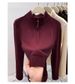 Half-Zip Stand Collar Fleece-Lined Long Sleeve Sweatshirt - Women's Thermal Base Layer For Fall & Winter_voghion.com