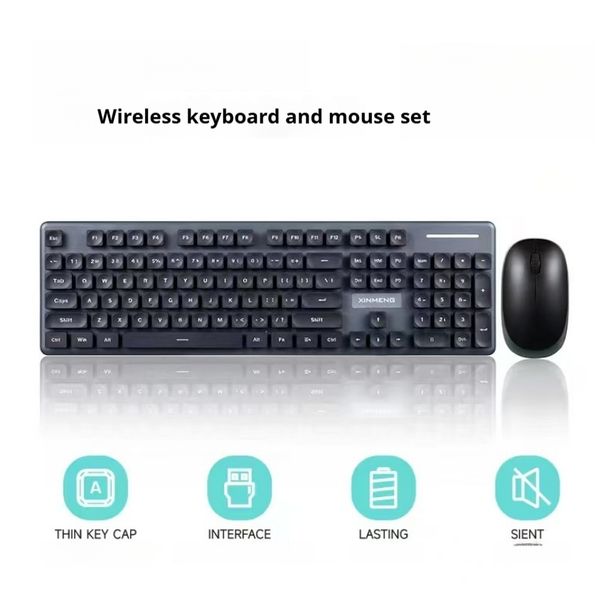 Set tastiera e mouse wireless per ragazze Xinmeng N520 Punk Mechanical Feel Office Business_voghion.com