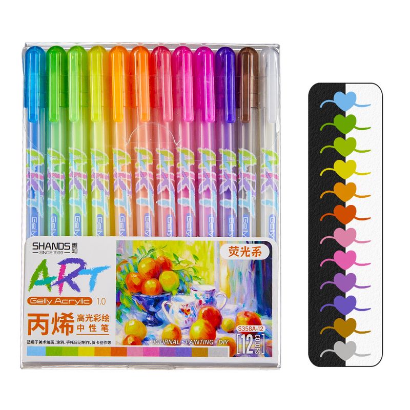 S358 Acryl-Textmarker-Set – 1,0-mm-Spitze, 12 leuchtende Farben pro Packung (Fluoreszierend/Morandi/Monet/Pastell), schnelltrocknend, wischfest, für Kunst_voghion.com