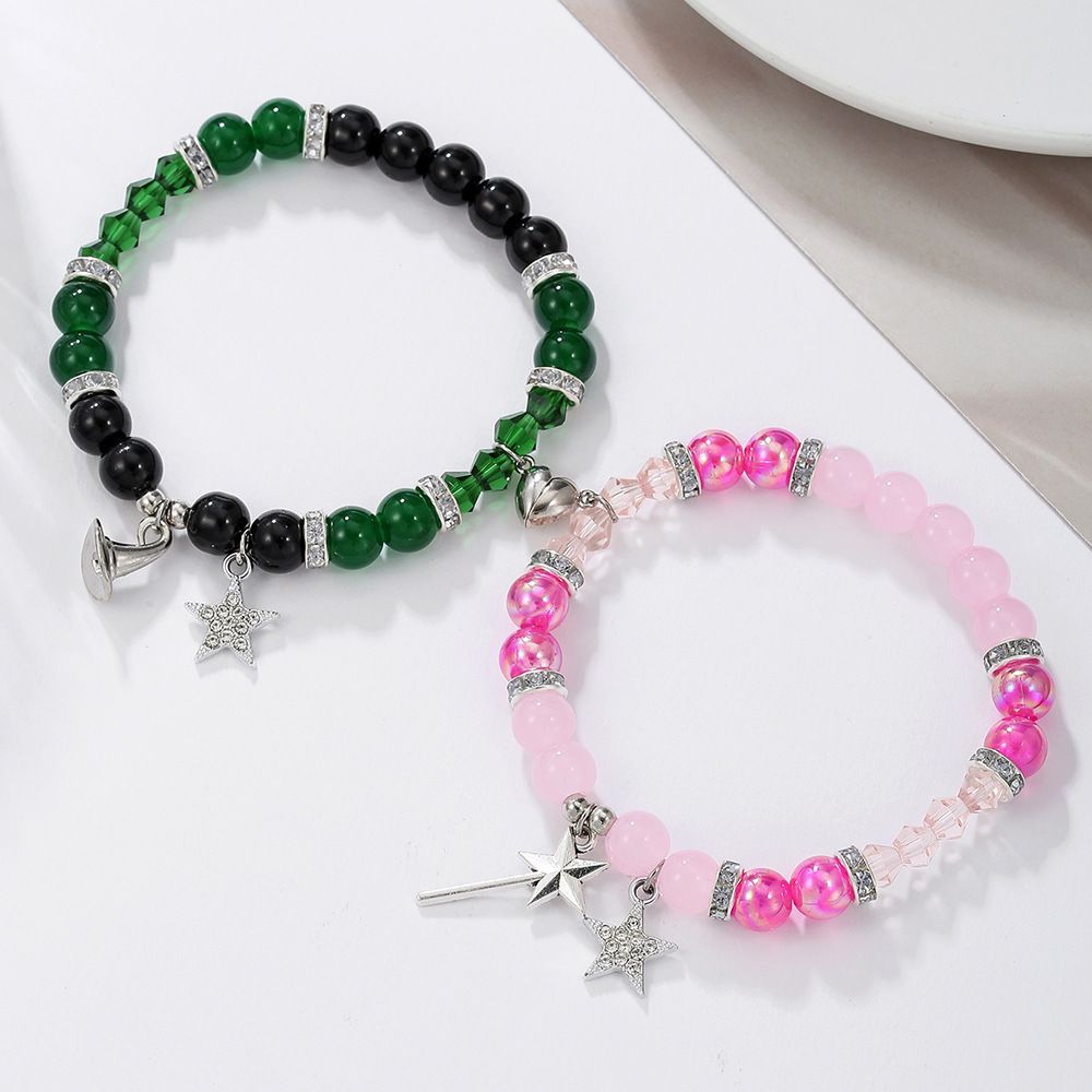 Bracelet créatif en perles artisanales Wicked, chapeau de sorcière et baguette magique de princesse, assorti à tout_voghion.com