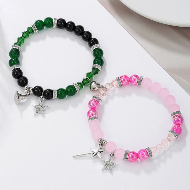 Bracelet créatif en perles artisanales Wicked, chapeau de sorcière et baguette magique de princesse, assorti à tout_voghion.com
