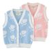 Girls' Floral Jacquard Knit Vest - Soft Cotton Cardigan For Toddlers & Kids (80-140cm) - Pink & Blue_voghion.com