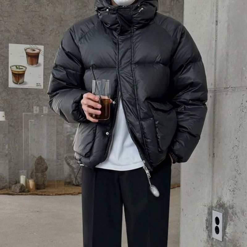Men's Streetwear Hooded Down Jacket, 900 Fill Power Grey Duck Feather Coat, Oversized Parka With Zip Front, Anti-Cold Winter Coat For Teens_voghion.com