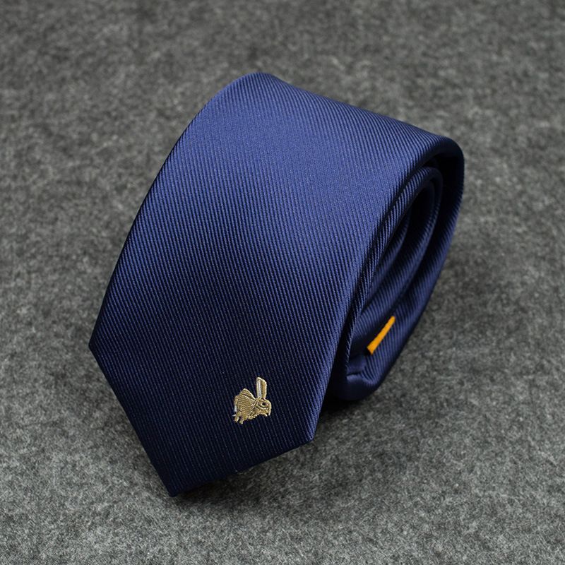 Personalized Embroidered Rabbit Navy Blue White Rabbit Wedding Formal Wear Business Casual Party Trendy Men's Tie_voghion.com