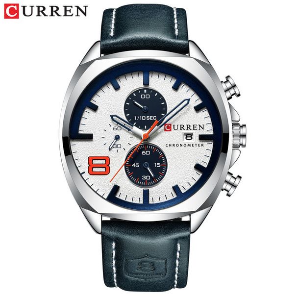 Curren Classic Round Waterproof Leather Strap Watch With Date Function, Multi-Function Dial, Quartz Movement For Men And Women Calendar Watch_voghion.com