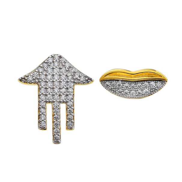 Orecchini da uomo in argento S925 con micro zirconi intarsiati irregolari di design di nicchia, orecchini a labbro in stile hip hop, gioielli per le orecchie_voghion.com