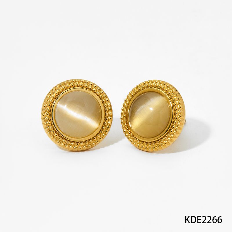 1 paio di orecchini a bottone in stile vintage in acciaio inossidabile con placcatura ovale, agata opale, placcati in oro 16K, placcati in oro bianco_voghion.com