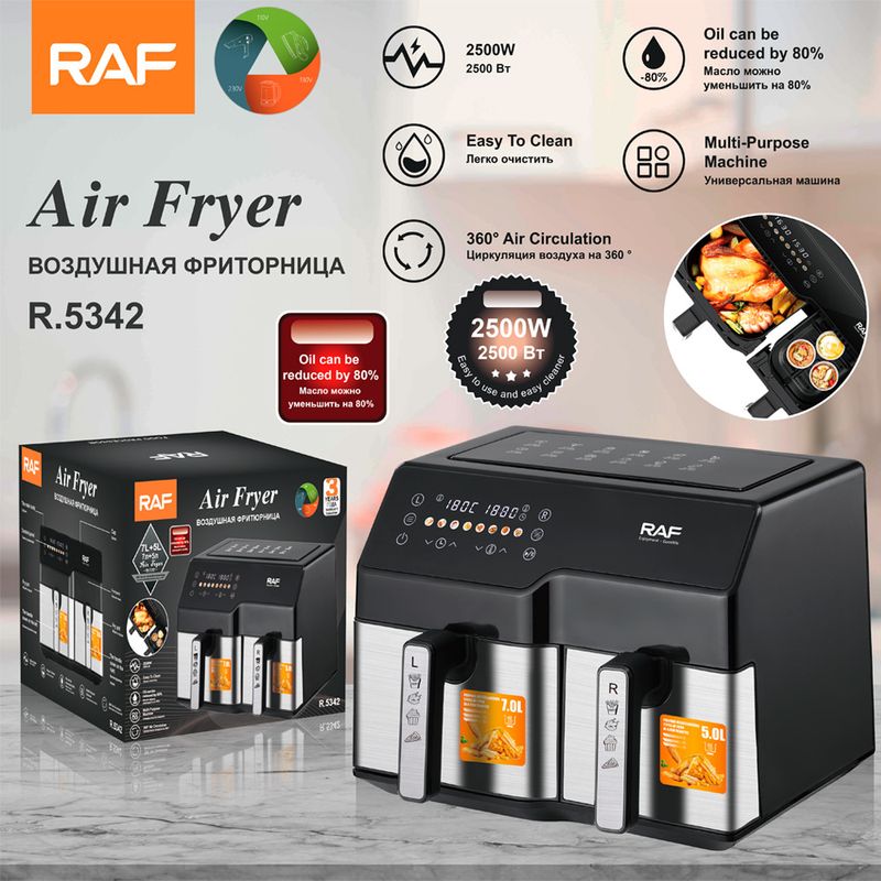 RAF EU Standard Cross-Border Air Double Pot Large Capacity Multifunctional Household Electric Fryer -Free Smart Touch_voghion.com