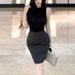 Elegant High-End Black Half-High Collar Halter Neck Tank Top And High-Waisted Short Skirt Two-Piece Set For Women_voghion.com