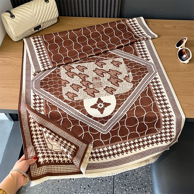 2024 Nuova sciarpa calda alla moda in cashmere da donna con elegante stile autunnale e invernale, scialle versatile a doppia faccia_voghion.com