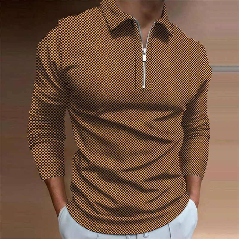 Polo décontracté respirant pour hommes chemise de golf d'automne imprimé en 3d en plein air mode d'impression de rue à manches longues_voghion.com