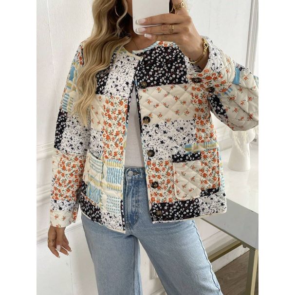 Jaqueta acolchoada estampada multicolorida de algodão, estilo INS feminino, tendência outono/inverno 2025._voghion.com