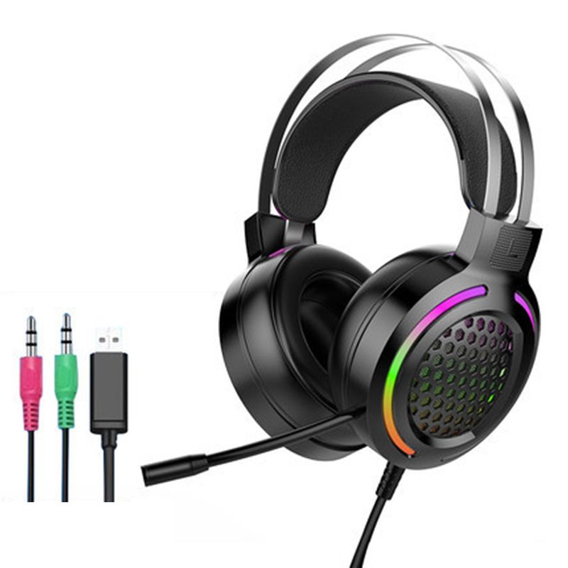 Lehká sluchátka s basovým mikrofonem a RGB podsvícením s robustním dutým kabelem pro telefon/notebook_voghion.com