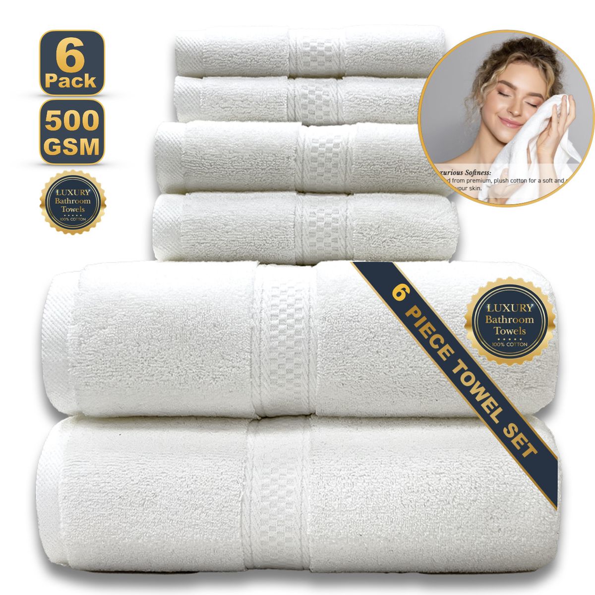 Set di 6 asciugamani da bagno in 100% cotone - Super assorbenti e morbidi - Include asciugamano da bagno, asciugamano per le mani e salvietta - Per uso domestico e SPA di lusso_voghion.com