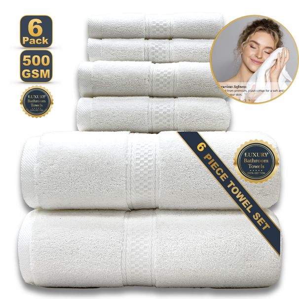 Set di 6 asciugamani da bagno in 100% cotone - Super assorbenti e morbidi - Include asciugamano da bagno, asciugamano per le mani e salvietta - Per uso domestico e SPA di lusso_voghion.com