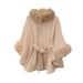 Woolen collar knitted shawl cape lace-up woolen coat women's large size cardigan_voghion.com