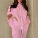 Women's Clothing Plus Size Fleece-Lined Tracksuit Set - Fashion Color-Block Hooded Jacket & Jogger Pants_voghion.com