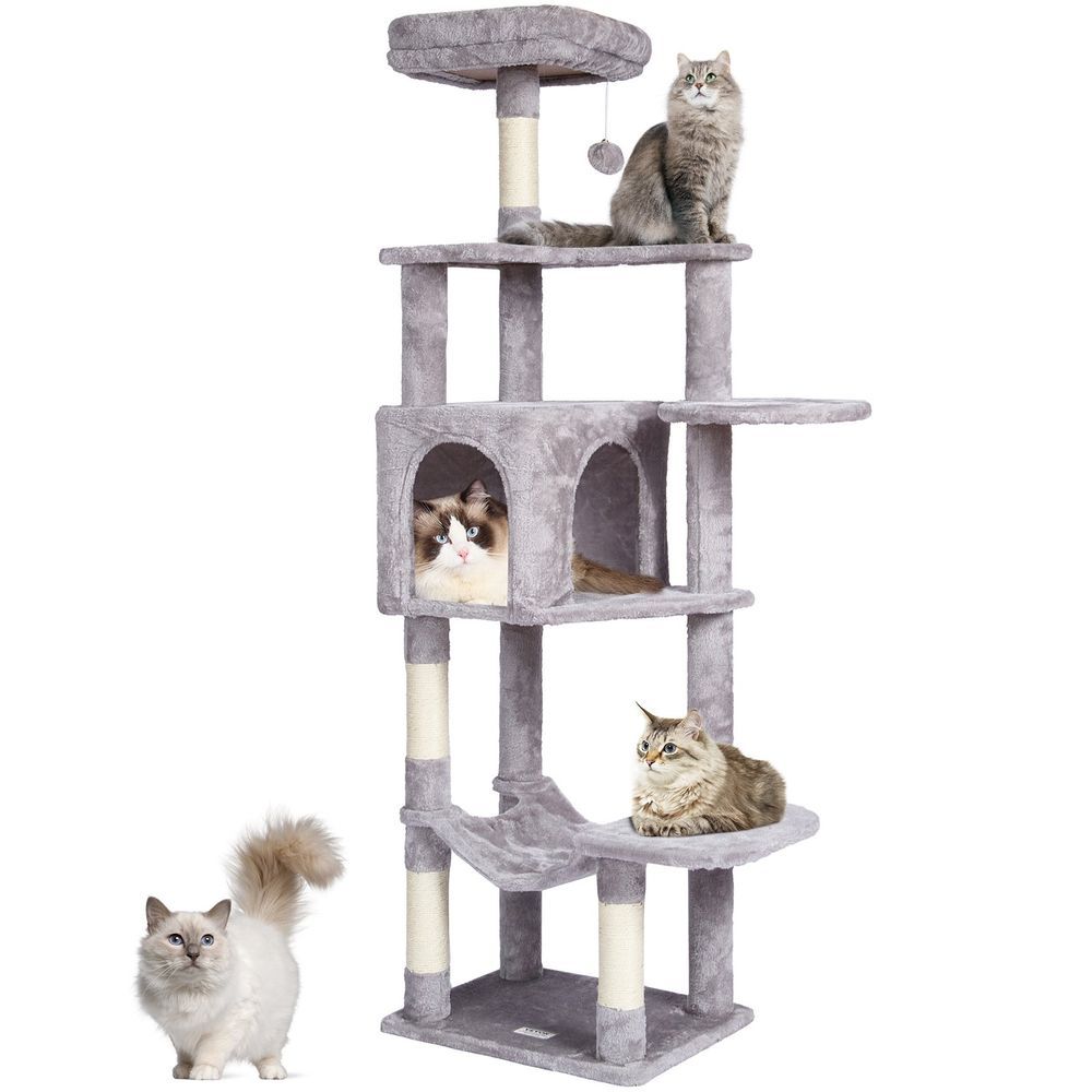 Cat Tree 60.6' Cat Tower With Cat Condo Sisal Scratching Post Light Grey_voghion.com