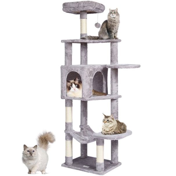 Cat Tree 60.6' Cat Tower With Cat Condo Sisal Scratching Post Light Grey_voghion.com