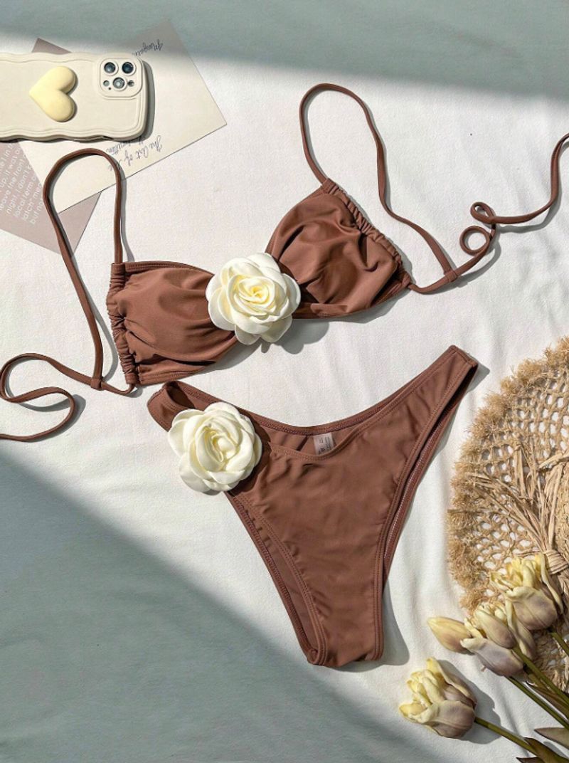Seksowny kwiatowy kostium kąpielowy bikini dla kobiet – brazylijski strój plażowy z wysokim stanem, regulowanymi ramiączkami i wyjmowanymi wkładkami, miękka mieszanka nylonu_voghion.com