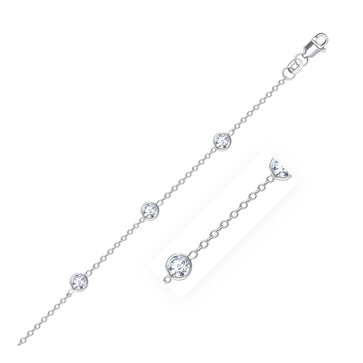 14k White Gold Anklet with Round White Cubic Zirconia_voghion.com