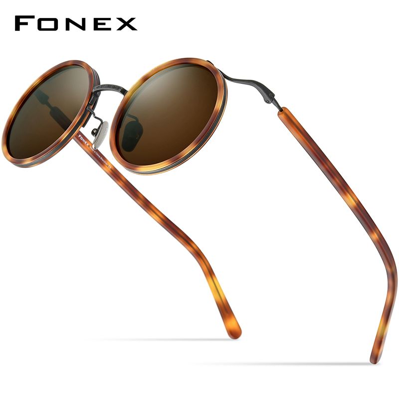 Fashion FONEX Titanium Acetate Polarized Sunglasses Men 2024 New Retro Vintage Round UV400 Sun Glasses for Women Shades F85676_voghion.com