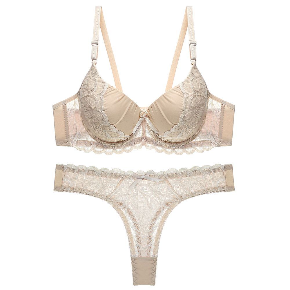 Julexy B C Cup Hollow Out Set reggiseno da donna Push Up Reggiseno in pizzo solido Set di slip Intimo intimo trasparente Set di slip_voghion.com