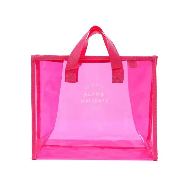 Borsa a mano grande estiva alla moda in gelatina da donna, rosa, in vinile trasparente, da spiaggia, impermeabile, in PVC trasparente, 241214_voghion.com
