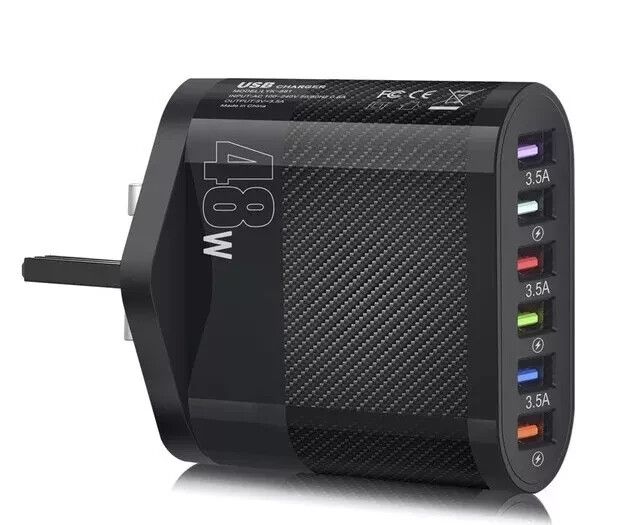 6 Multi-Port Schnelllade-USB-Hub Netz-Wandladegerät UK-Steckeradapter Telefone_voghion.com