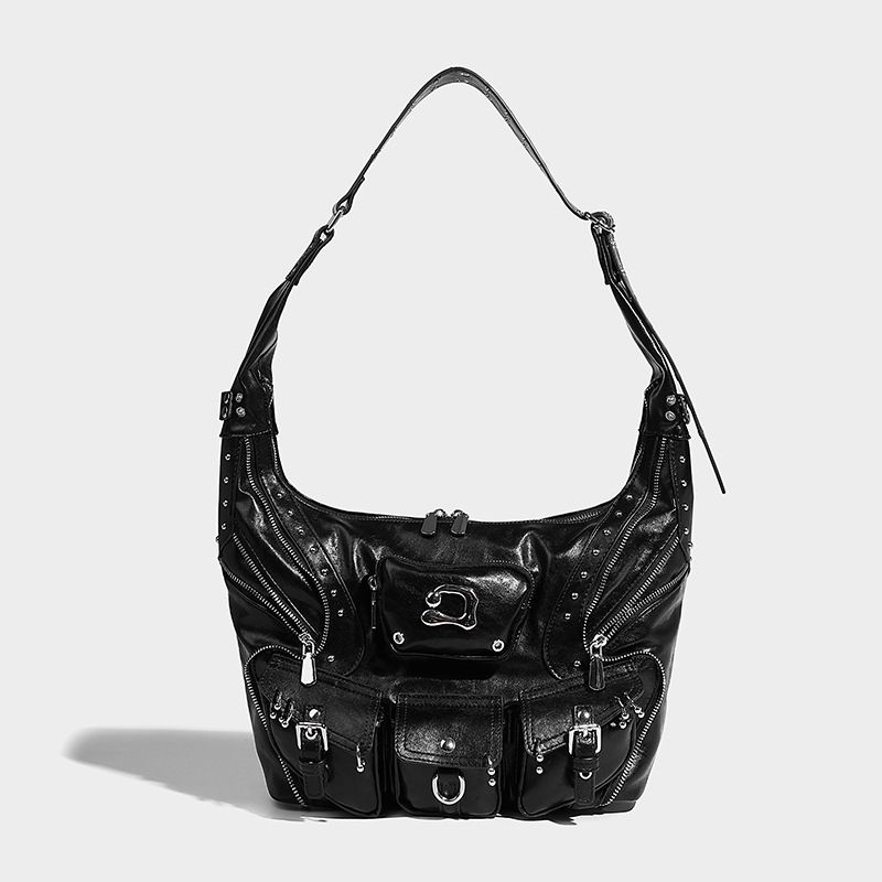 Coole, modische, multifunktionale Schulter-/Achseltasche für Motorräder, robustes Nieten-Design mit mehreren Taschen, große Kapazität, Umhängetasche 2025, Neu_voghion.com