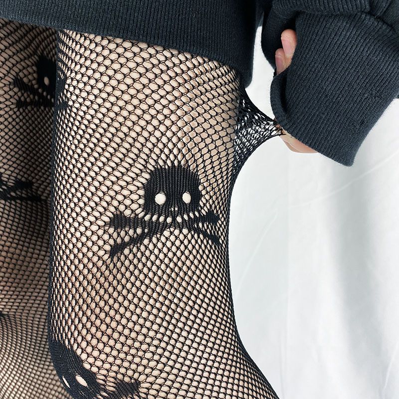 Dark Skull Mesh Socks Pantyhose Sexy Fishnet Punk Style Black Stockings Tights_voghion.com