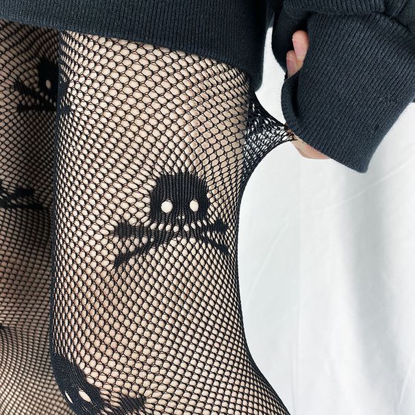 Dark Skull Mesh Socks Pantyhose Sexy Fishnet Punk Style Black Stockings Tights_voghion.com