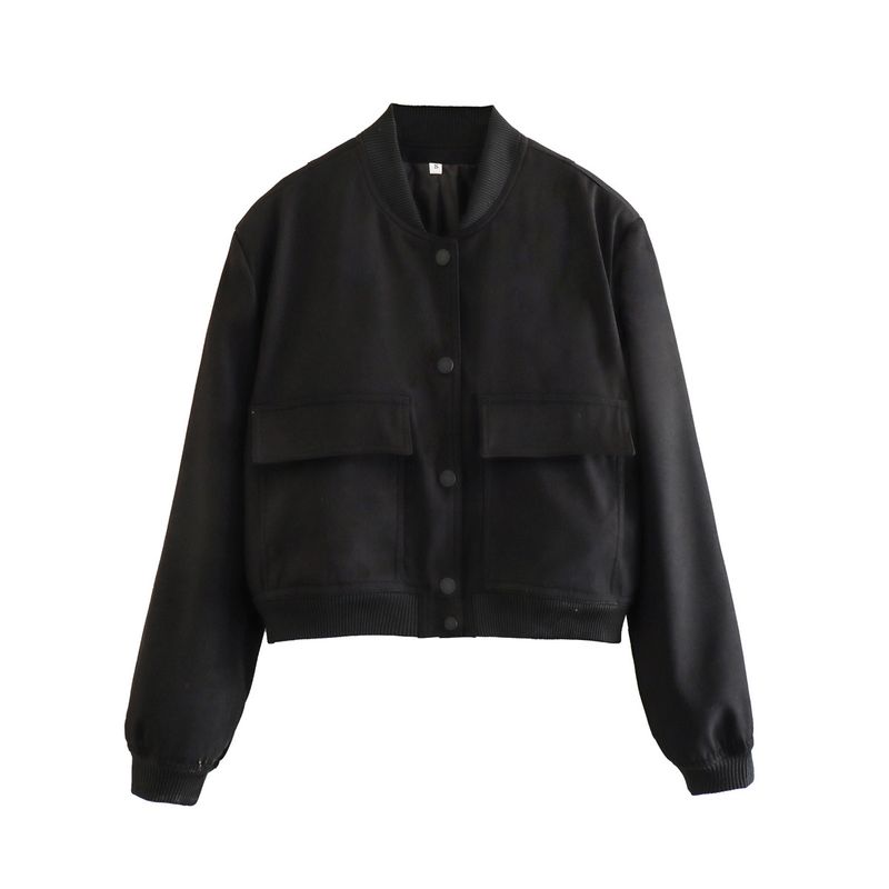Women's jacket with large pockets and stand-up collar_voghion.com