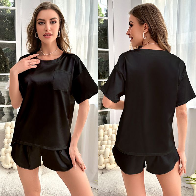 Ice Silk Pajamas Women's Basic Short-sleeved Shorts Casual Women's Loungewear Set_voghion.com