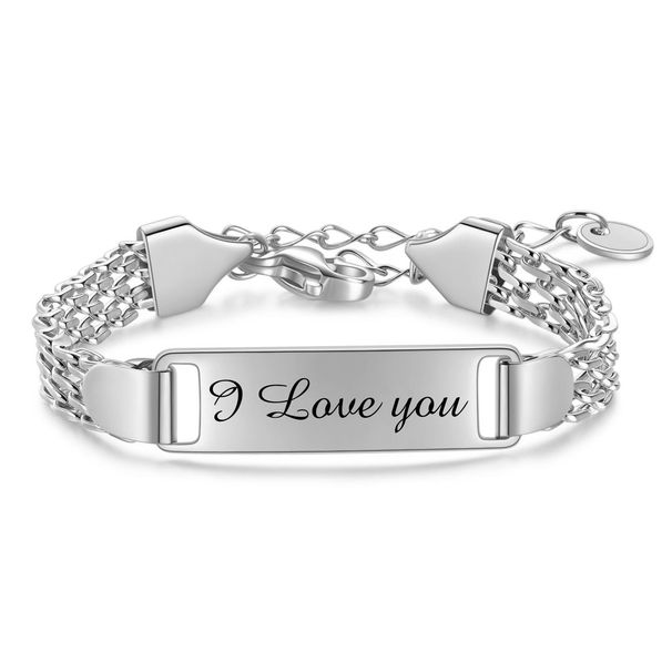 Bracciale con ciondolo rettangolare da 8 mm con scritta "Ti amo" e maglie in maglia metallica, in acciaio inossidabile, per uomo e donna._voghion.com