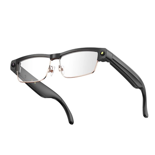 Smart Glasses With 800W Camera & WiFi - AI Real-Time Translation, HD Hands-Free Recording, Touch Control (Black/Gold Frame, Clear/Tinted Lens)_voghion.com