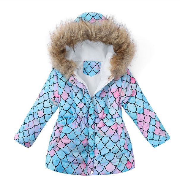 Abbigliamento per bambini Nuovo cappotto invernale lungo con cappuccio e collo di pelliccia stampato in cotone per ragazze Giacca in cotone per bambini_voghion.com
