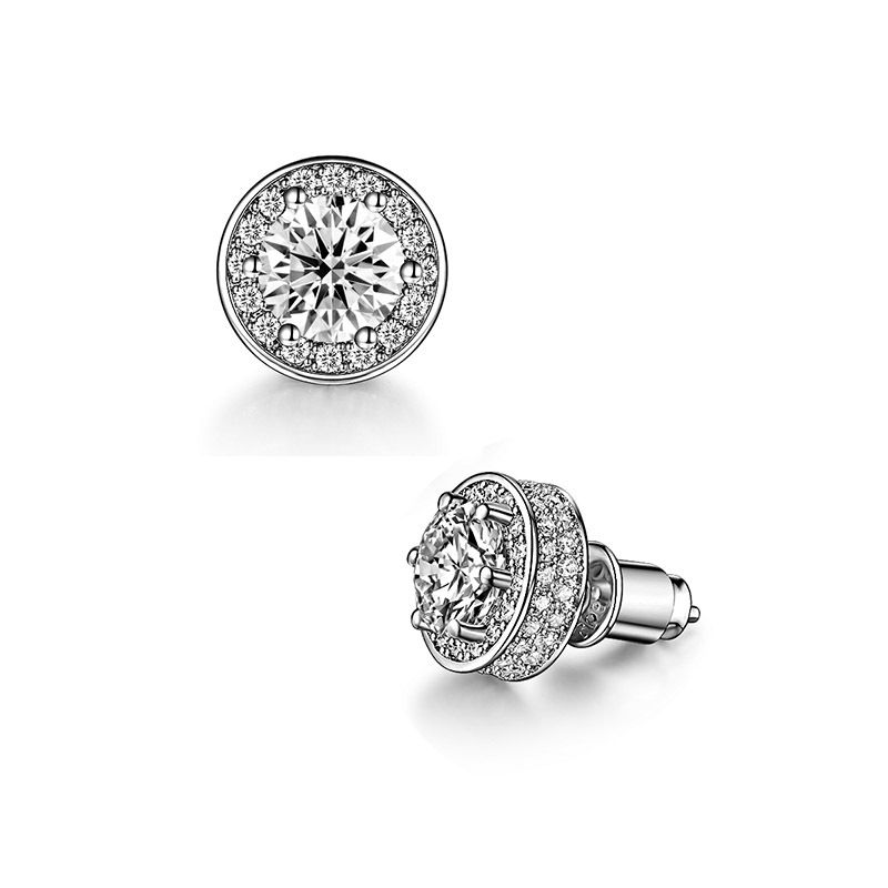 Men's Single Stud Earring With Full Diamond Design, Hip-Hop Style White Gold Zirconia Earrings For Women, High-End Look, Stylish & Colorfast_voghion.com