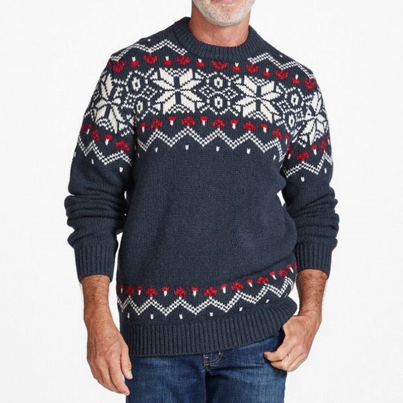  new men's clothing autumn and winter men's round neck jacquard sweater long-sleeved pullover sweater fashion _voghion.com