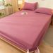 Pure Color Skin-Friendly Washed Cotton Fitted Sheet Set With Pillowcases - Slip-Resistant Mattress Protector For Single/Double Bed_voghion.com