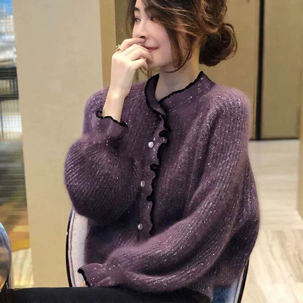 Early Autumn New Women's Top European Elegant High-end Purple Soft Design Sweater Lazy Style_voghion.com