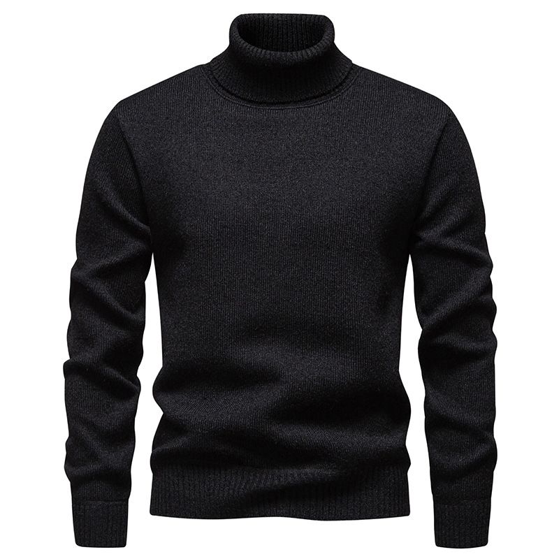 Herentrui met hoge hals en fleecevoering - Winterwarm gebreide trui, dik en zacht, stijlvolle effen kleur voor casual en kantoorkleding (M-3xl)_voghion.com